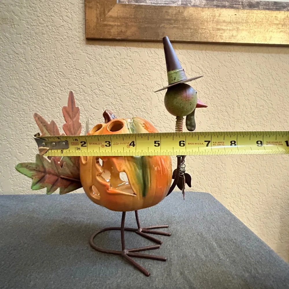 Pier 1 Turkey Pumpkin Tealight Candle Holder Ceramic Metal Thanksgiving Fall